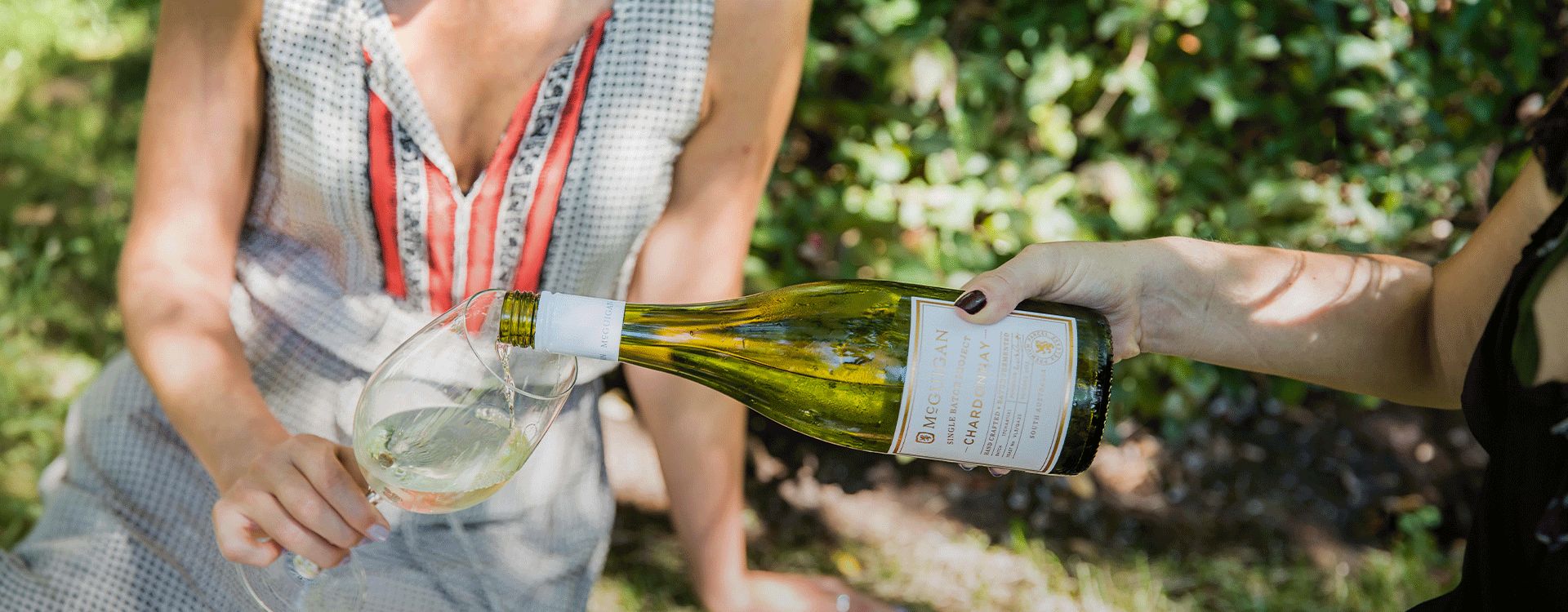 McGuigan Single Batch Chardonnay at a Picnic being poured into a glass