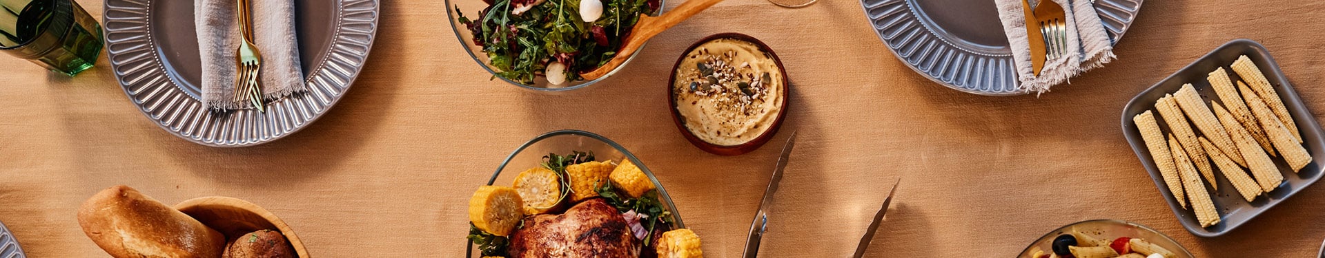 Table scape with food and Wine Pairing