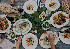 food flatlay with mcguigan wine